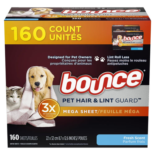 Bounce Pet Hair and Lint Guard Mega Dryer Sheets, Fresh Scent, 160 Ct EasyOptionXY LLC