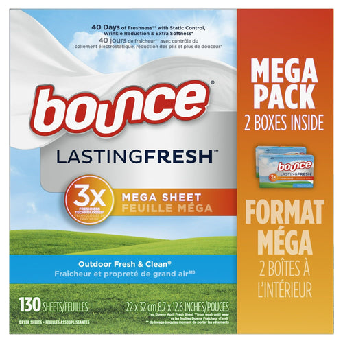 Bounce Lasting Fresh Mega Dryer Sheets, 130 ct, Outdoor Fresh & Clean Fabric Softener Sheets EasyOptionXY LLC