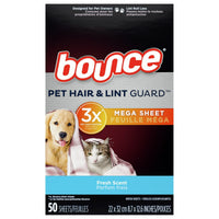 Bounce Dryer Sheets - Pet Hair & Lint Guard - Mega Sheet - Fresh Scent - 50 Count Sheets Per Box - One (1) Box EasyOptionXY LLC