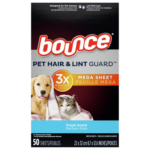Bounce Dryer Sheets - Pet Hair & Lint Guard - Mega Sheet - Fresh Scent - 50 Count Sheets Per Box - One (1) Box EasyOptionXY LLC