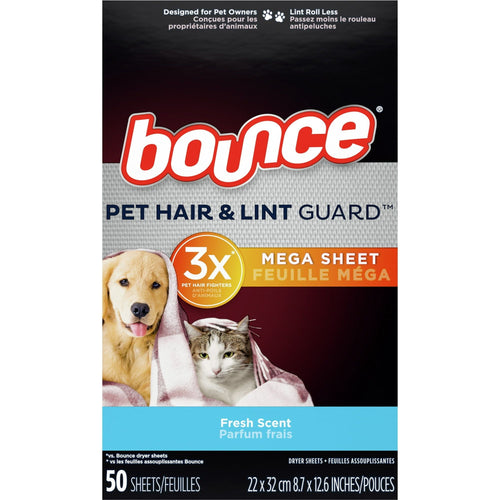 Bounce Dryer Sheets - Pet Hair & Lint Guard - Mega Sheet - Fresh Scent - 50 Count Sheets Per Box - One (1) Box EasyOptionXY LLC