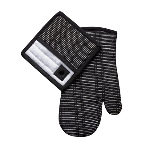 Thyme & Table 2-Piece Set Oven Mitt & Pot Holder, Black & White Print EasyOptionXY LLC