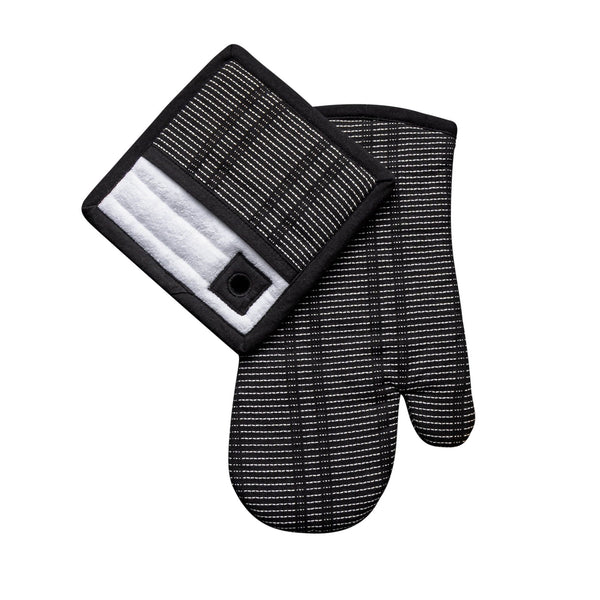 Thyme & Table 2-Piece Set Oven Mitt & Pot Holder, Black & White Print EasyOptionXY LLC