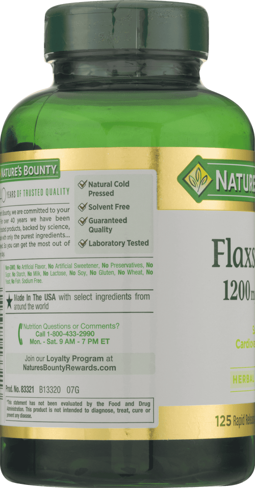 Nature's Bounty Flaxseed Oil Softgels; 1200 mg; 125 Count EasyOptionXY LLC