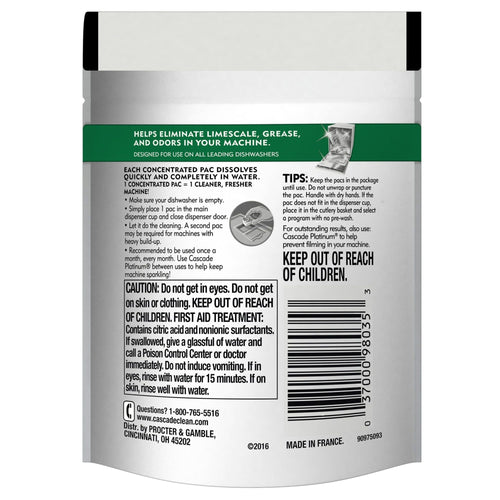 Cascade Platinum Dishwasher Cleaner, 1 Count EasyOptionXY LLC