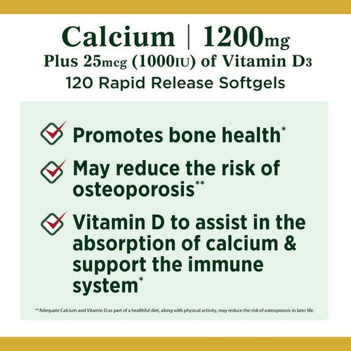 Nature's Bounty Calcium + Vitamin D3 Softgels; 1200 mg; 120 Count EasyOptionXY LLC