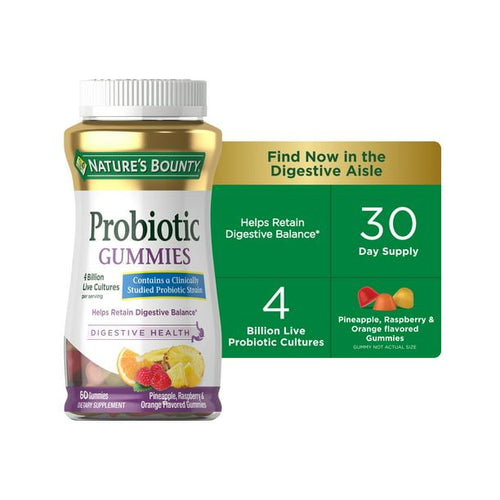 Nature's Bounty Probiotic Gummies; Digestive Health; Multi-Flavored; 60 Count EasyOptionXY LLC