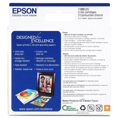 EPSON 126 DURABrite Ultra Ink Color Combo Pack For WF-3520, WF-3530, WF-3540, WF-520, WF-545, WF-630, WF-633, WF-635, WF-645, WF-7010, WF-7510, WF-7520, WF-840, WF-845 and other select models EasyOptionXY LLC