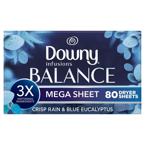 Downy Infusions Mega Dryer Sheets, BALANCE, Crisp Rain and Blue Eucalyptus, 80 Count EasyOptionXY LLC