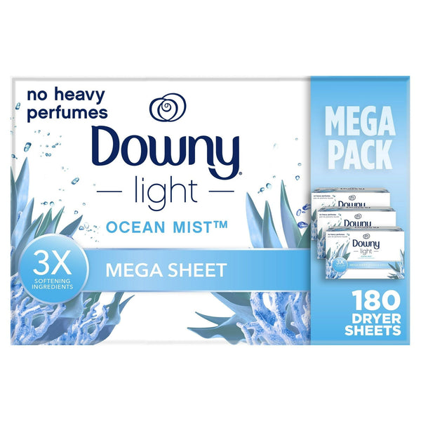 Downy Light Mega Dryer Sheets, Fabric Softener Dryer Sheets, Ocean Mist, 180 Count EasyOptionXY LLC