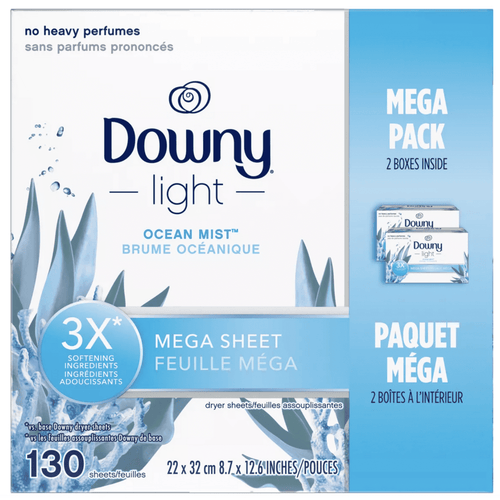 Downy Light Mega Dryer Sheets, Fabric Softener Dryer Sheets, Ocean Mist, 130 Count EasyOptionXY LLC