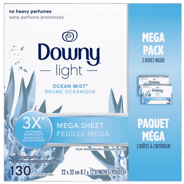 Downy Light Mega Dryer Sheets, Fabric Softener Dryer Sheets, Ocean Mist, 130 Count EasyOptionXY LLC