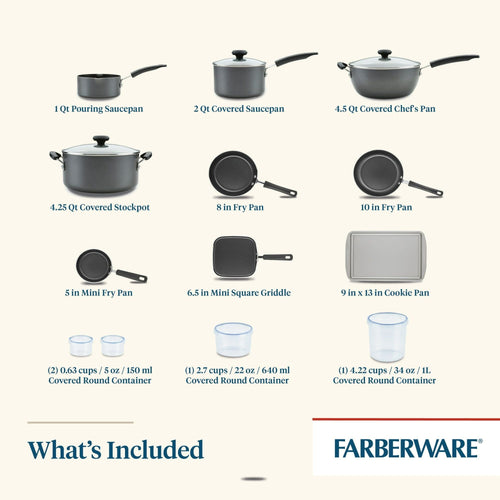 Farberware Easy Clean 20 Piece Aluminum Nonstick Cookware Pots and Pans Set, Gray EasyOptionXY LLC