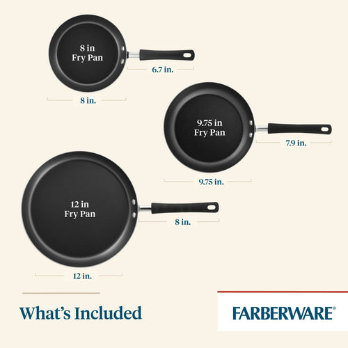 Farberware 3 Piece Easy Clean Aluminum Non-Stick Frying Pan, Fry Pan, Skillet Set, Black EasyOptionXY LLC
