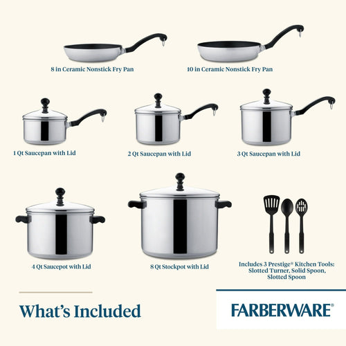 Farberware Classic 15 Piece Stainless Steel Pots and Pans Set EasyOptionXY LLC