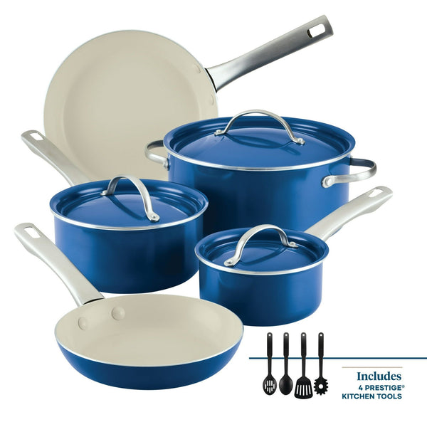 NEW Farberware Vibrance 12 Piece Ceramic Nonstick Pots and Pans Set, Blue EasyOptionXY LLC
