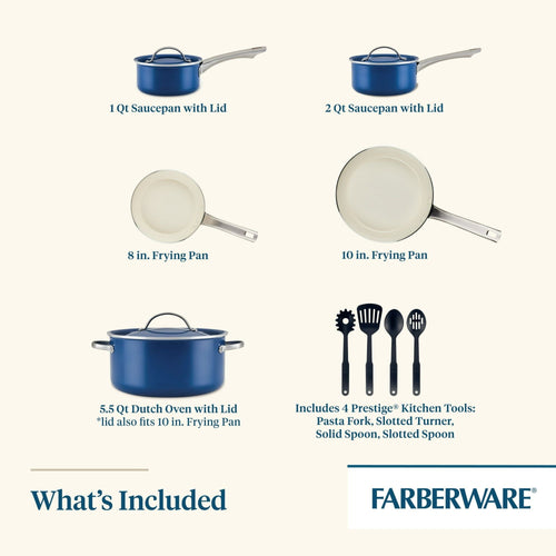 NEW Farberware Vibrance 12 Piece Ceramic Nonstick Pots and Pans Set, Blue EasyOptionXY LLC