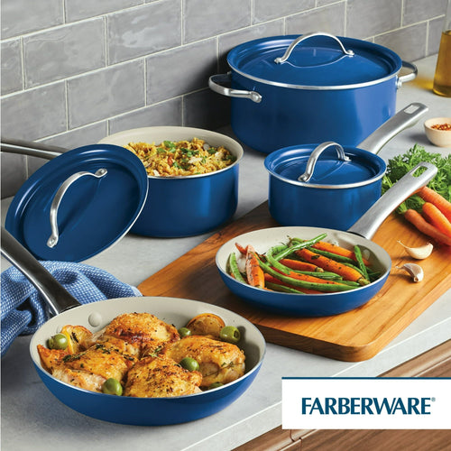 NEW Farberware Vibrance 12 Piece Ceramic Nonstick Pots and Pans Set, Blue EasyOptionXY LLC
