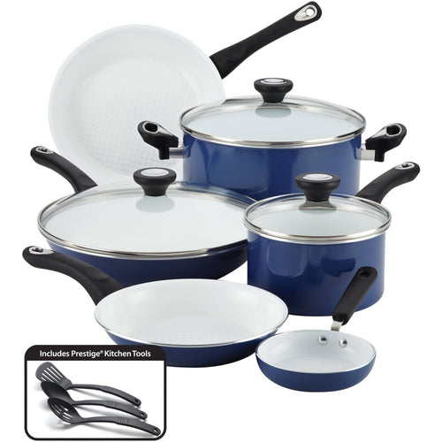 Farberware PURECOOK 12 Piece Ceramic Nonstick Pots and Pans Set, Blue EasyOptionXY LLC