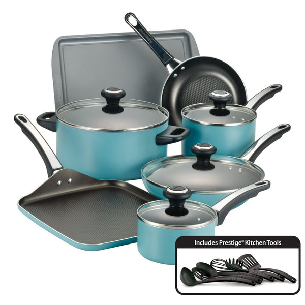 Farberware High Performance 17 Piece Nonstick Aluminum Pots and Pans Set, Aqua EasyOptionXY LLC