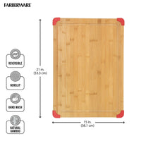 Farberware 15-inch by 21-inch Bamboo Wood Cutting Board with Red Non-slip Corners EasyOptionXY LLC