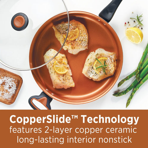 Farberware Glide Copper 4Qt Ceramic Nonstick Covered Saute with Helper Handle EasyOptionXY LLC