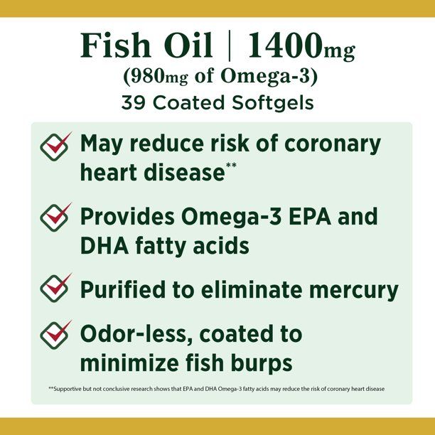 Nature's Bounty Fish Oil with Omega-3 Coated Softgels; 1400 mg; 39 Count EasyOptionXY LLC