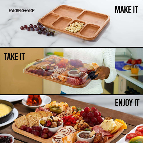 Farberware Build-A-Board Bamboo Board, 6 Compartments with Locking Lid, Charcuterie, 11x14, Black EasyOptionXY LLC
