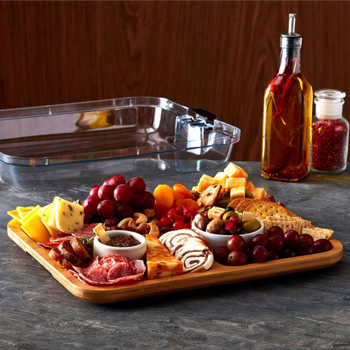 Farberware Build-A-Board Bamboo Board, 6 Compartments with Locking Lid, Charcuterie, 11x14, Black EasyOptionXY LLC