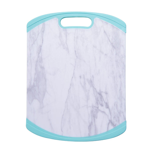 Farberware 11-inch x 14-inch Non Slip Plastic/Poly Cutting Board in Marble Pattern and Aqua Sky Trim EasyOptionXY LLC