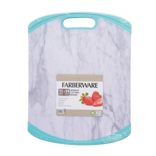 Farberware 11-inch x 14-inch Non Slip Plastic/Poly Cutting Board in Marble Pattern and Aqua Sky Trim EasyOptionXY LLC