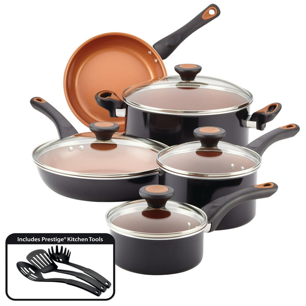 Farberware Glide Copper Ceramic Nonstick Cookware Set, Black, 12-Piece EasyOptionXY LLC