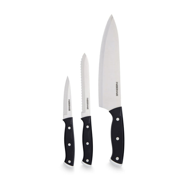 Farberware Classic 3 Piece Triple Riveted Knife Set Stainless Steel Black Handle EasyOptionXY LLC