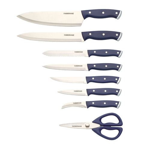 Farberware EdgeKeeper 14-Piece Stainless Steel Triple Riveted Slim Knife Set, Block Built-in Sharpener Navy EasyOptionXY LLC