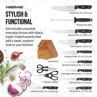 Farberware Stamped 20 Piece Triple Rivet Stainless Steel Kitchen Knife Set with Block Black EasyOptionXY LLC