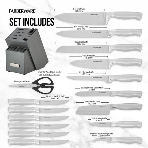 Farberware EdgeKeeper Professional 17-Piece Stainless Steel Knife Set with Block Built-in Knife Sharpener EasyOptionXY LLC