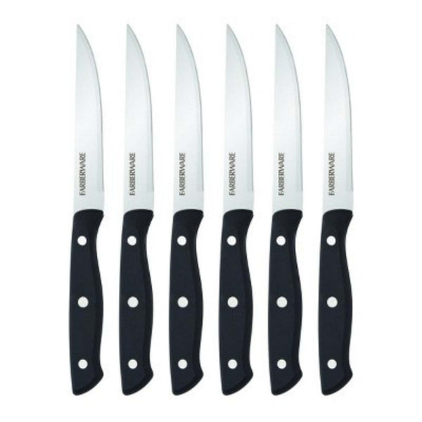 Farberware 6-Piece Stamped Triple Rivet Stainless Steel Steak Knife Set in Black EasyOptionXY LLC