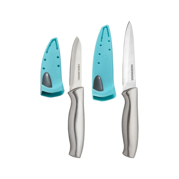 Farberware Edgekeeper 4-piece Stainless Steel Utility Knife Set with Self-Sharpening Sleeve, Aqua EasyOptionXY LLC