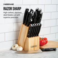 Farberware 15-Piece Triple Rivet Kitchen Knife Block Set with Natural Wood Block and Black Handles EasyOptionXY LLC