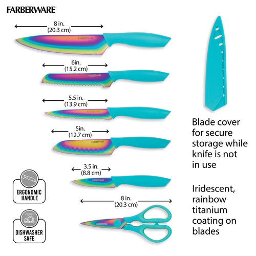 Farberware 11-piece Teal Rainbow Titanium Cutlery Set EasyOptionXY LLC