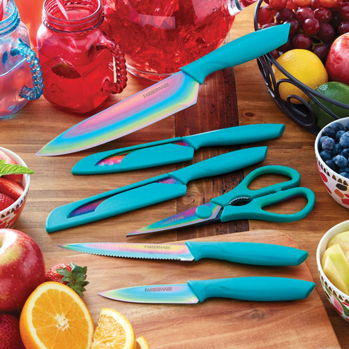 Farberware 11-piece Teal Rainbow Titanium Cutlery Set EasyOptionXY LLC