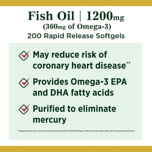 Nature's Bounty Fish Oil With Omega 3 Softgels; 1200 mg; 200 Count EasyOptionXY LLC