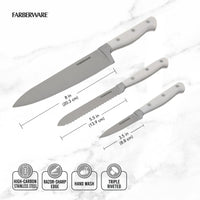 Farberware Professional 3-Piece Forged Triple Rivet Chef Knife Set Razor Sharp Kitchen Knives White EasyOptionXY LLC