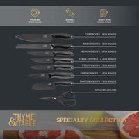 Thyme & Table 15-Piece Gunmetal Knife Block Set with Knife Sharpener EasyOptionXY LLC