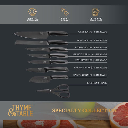 Thyme & Table 15-Piece Gunmetal Knife Block Set with Knife Sharpener EasyOptionXY LLC