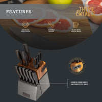 Thyme & Table 15-Piece Gunmetal Knife Block Set with Knife Sharpener EasyOptionXY LLC