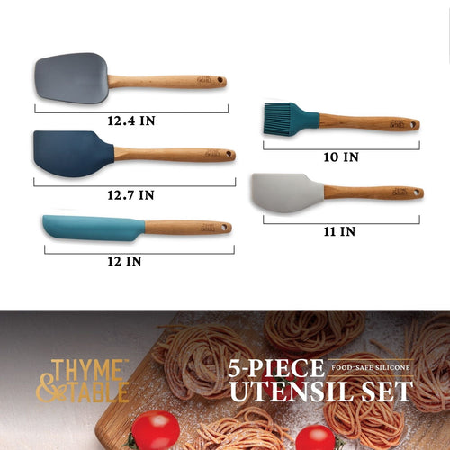 Thyme & Table 5-Piece Silicone Utensil Set with Beechwood Handles EasyOptionXY LLC