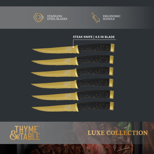 Thyme & Table 6-Piece Steak Knife Set with Stainless Steel Gold Blades and Protective Sheaths EasyOptionXY LLC
