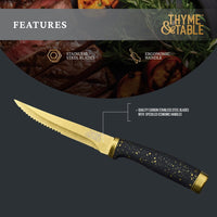 Thyme & Table 6-Piece Steak Knife Set with Stainless Steel Gold Blades and Protective Sheaths EasyOptionXY LLC