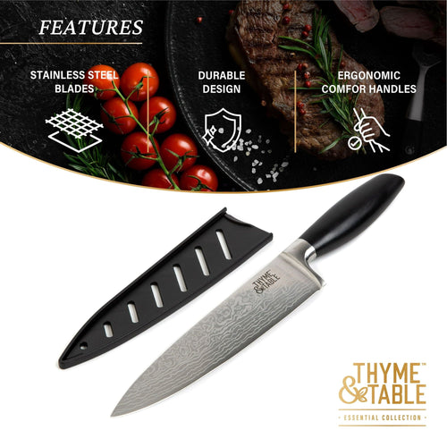 Thyme & Table Non-Stick Coated High Carbon Stainlless Steel 8" Damascus Chef's Knife EasyOptionXY LLC